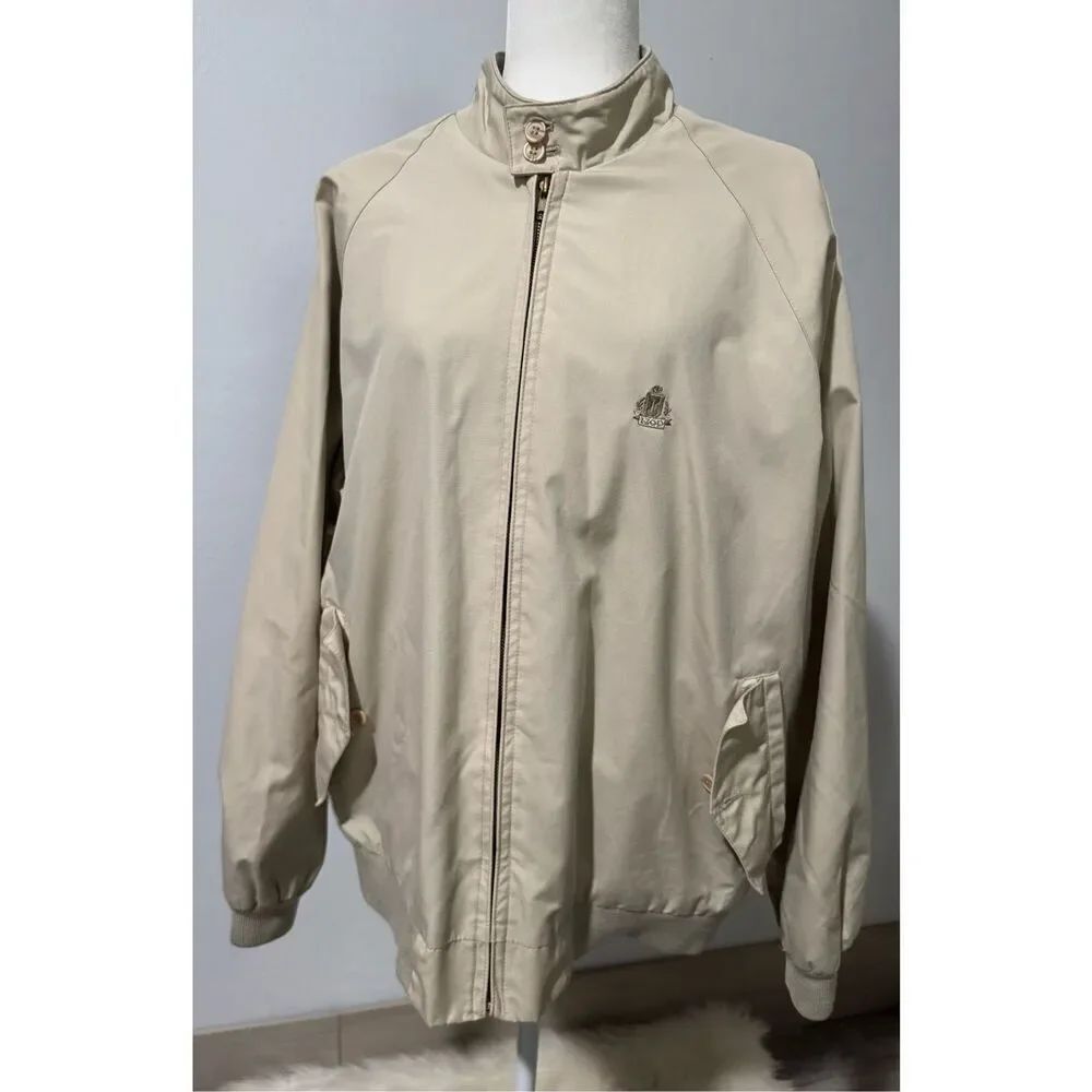 Izod khaki windbreaker plaid lined pockets zip up jacket L Golf